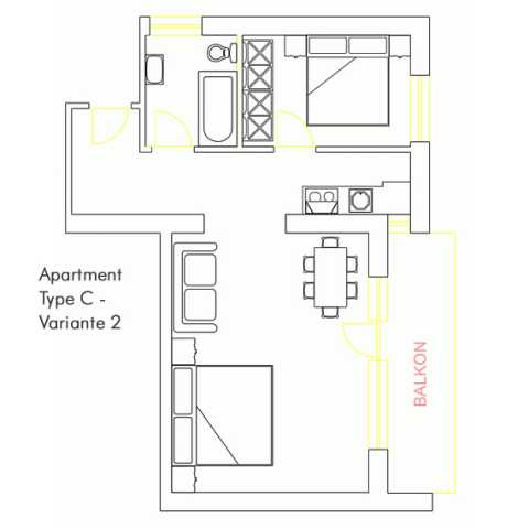 Wohnungsskizze Apartment Typ C - Variante 2