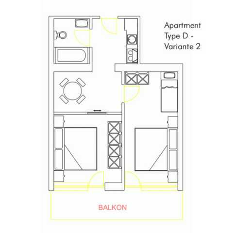 Wohnungsskizze Apartment Typ D - Variante 2